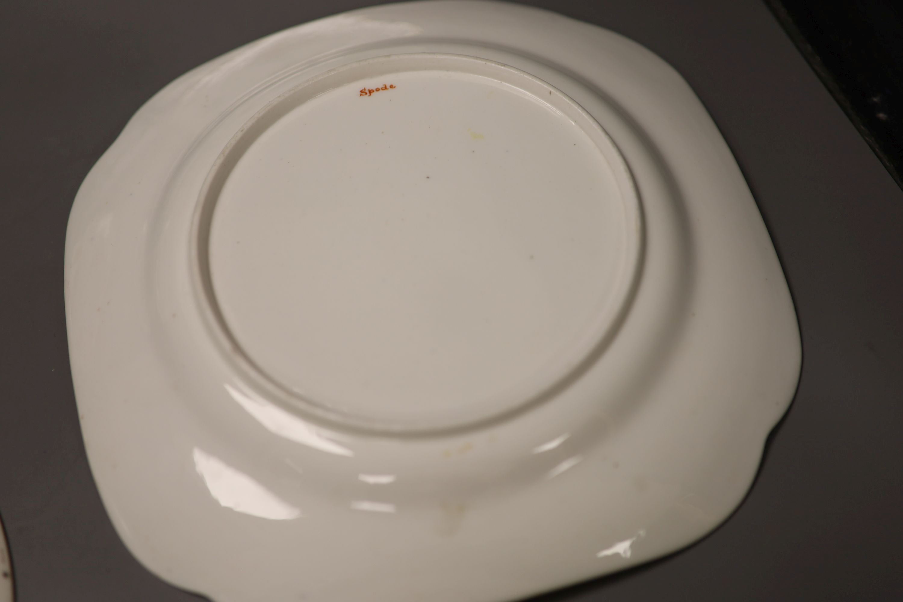 A set of three Spode square dishes each painted with three floral bouquets and three sprigs,